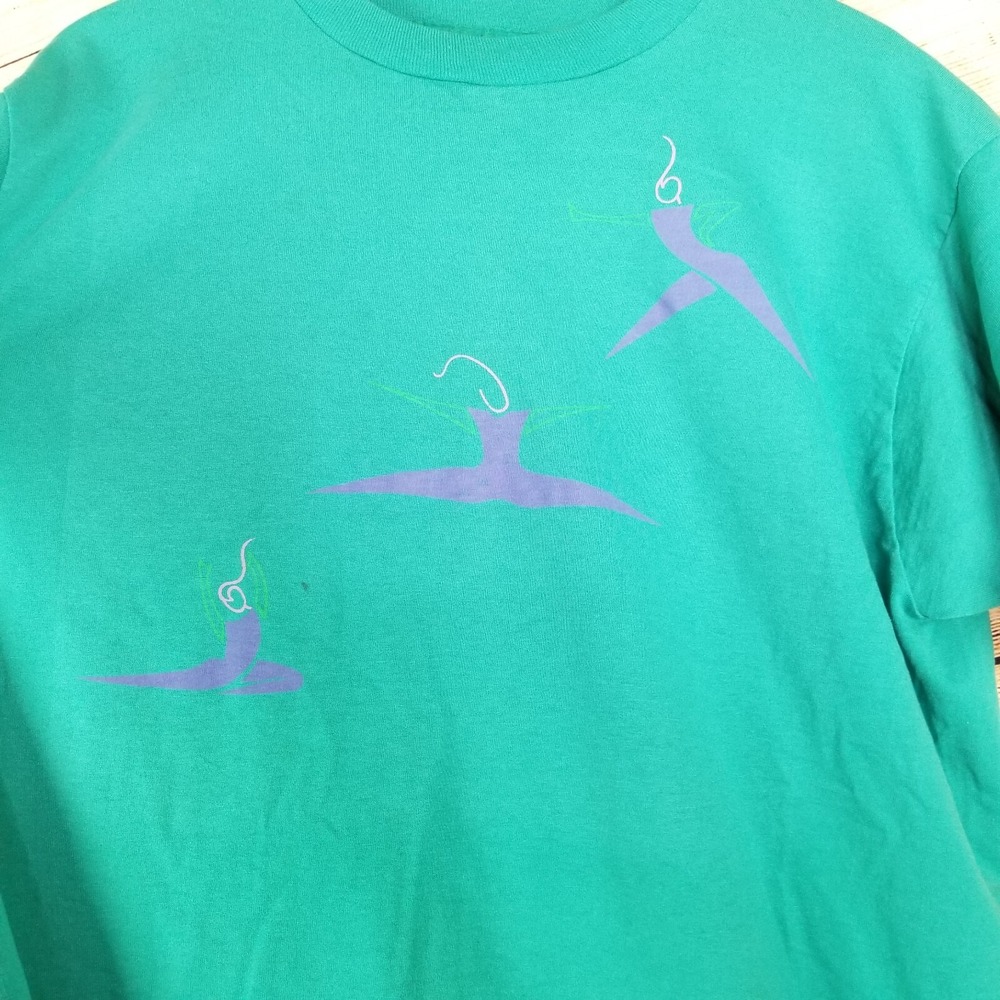 VINTAGE Screen Stars Shirt Size XL Teal Single Stitch Short Sleeve Dance Yoga - Picture 2 of 7